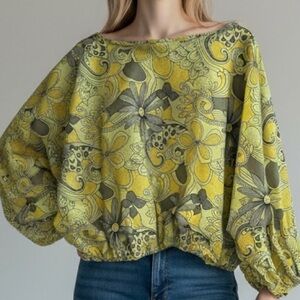 Bryn Walker Gianna Azzura boat neck long sleeve pullover Floral shirt XL NWT